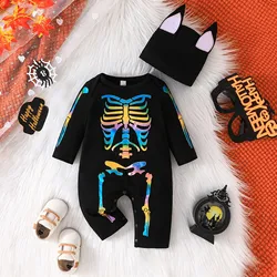 Baby Cosplay Costume Skeleton Print Long Sleeve Round Neck Romper Playsuit Infant Toddler Halloween Party Wear Fancy Dress