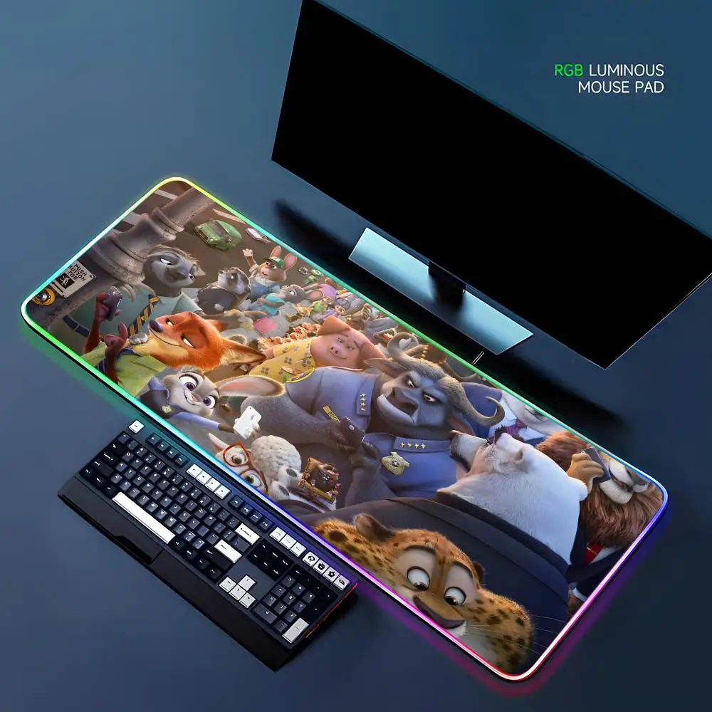Cartoon Movie C-zootopiaS-ES Mouse Pad RGB Gaming Mouse Pad Desk Mat HD Gamer Large LED Light XXL MousePads