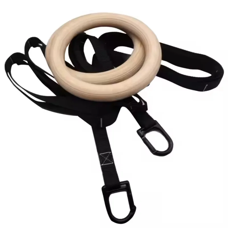 

Adjustable Weight Fitness Fitness Ring Nylon Strap Wooden Gymnastics Ring for Home Workouts