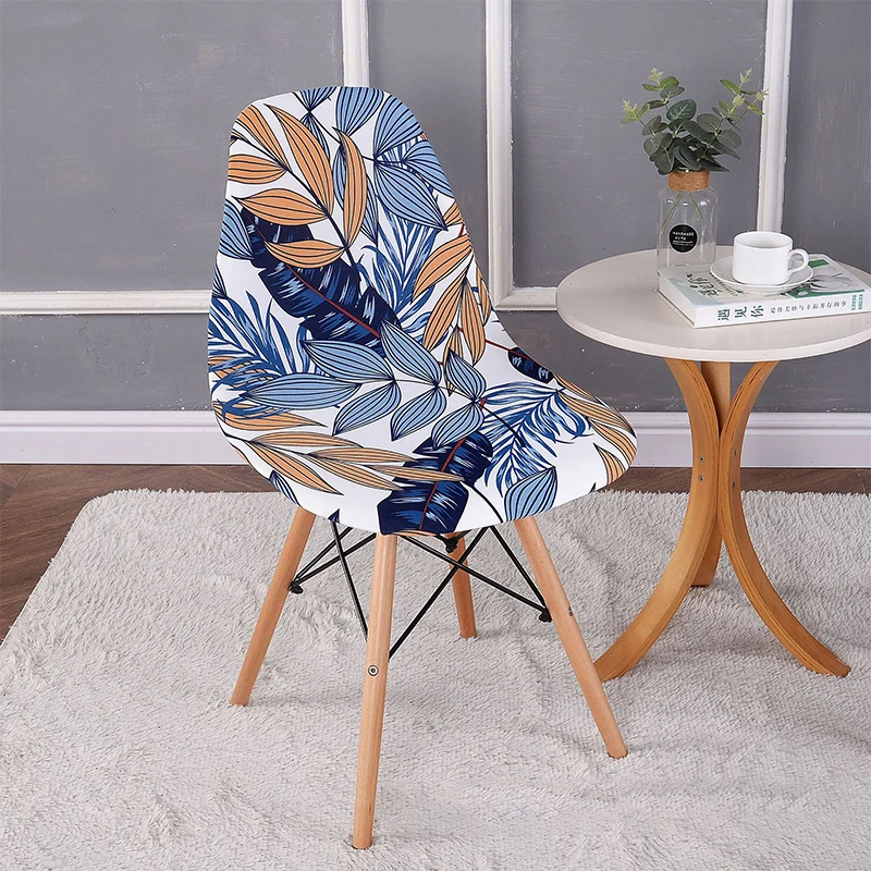 Printed Stretch Shell Chair Cover Spandex Armless Back Chair Covers Washable Slipcover Furniture Protector for Home Office Hotel