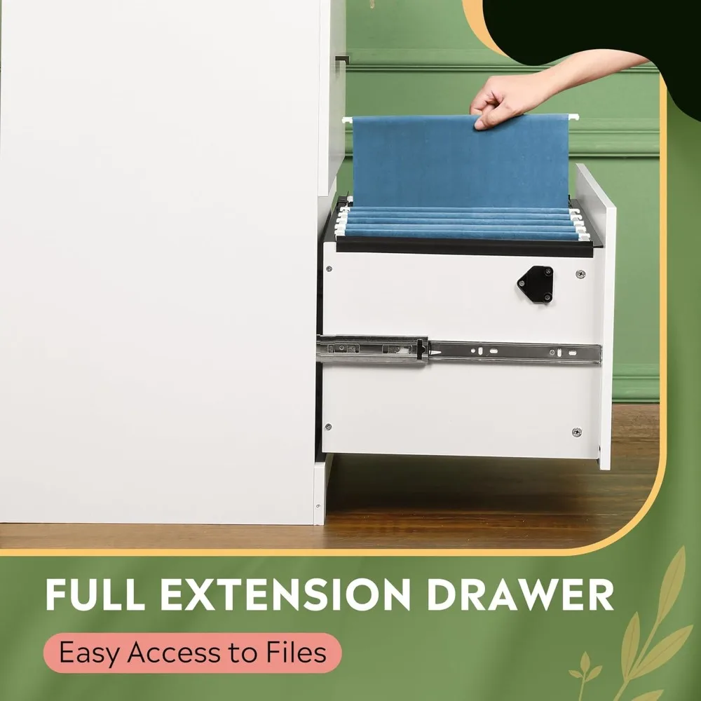 2-Drawer Wooden Locking Lateral File Cabinet for Home Office, White