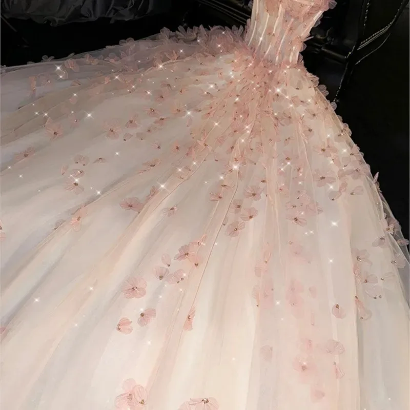 

CyBreast light luxury small pink host student art test performance dress