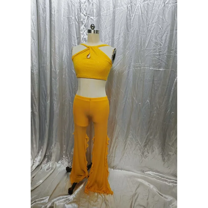 Customized Belly Dancewear Practice Suit Set with Water Gauze and Diamond Fabric Oriental Dance Clothes Class Group Stage Wear