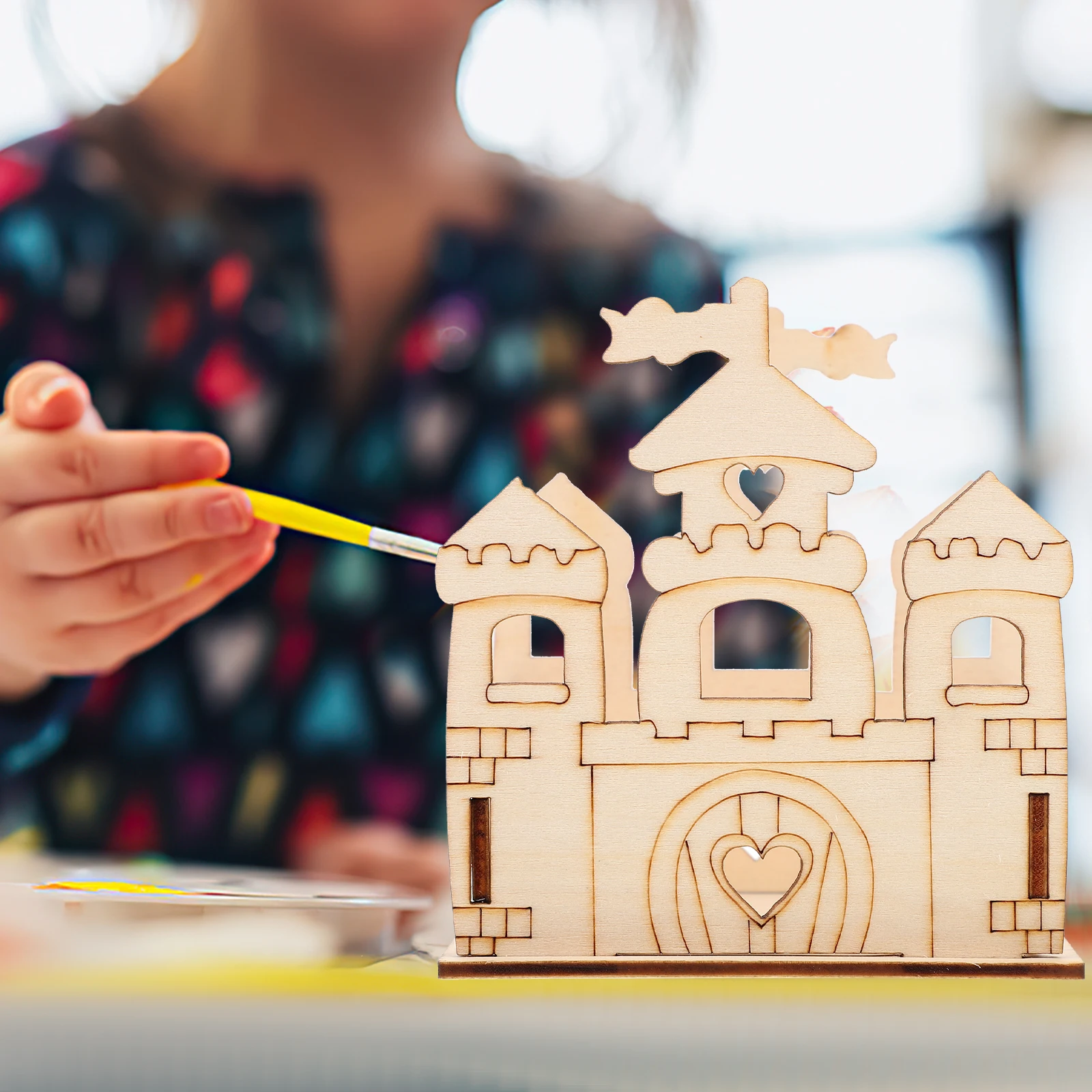 

1 Set Wooden Kit Diy Unpainted Castle Plaything Self Painting Natural Wood Creative Building Blocks Decoration Game