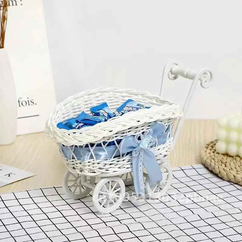 

Creative Mini Flower Basket for Kids Wedding Decoration Home Decor Snack Candy Organizer Pink Blue Pastoral Style PP Material