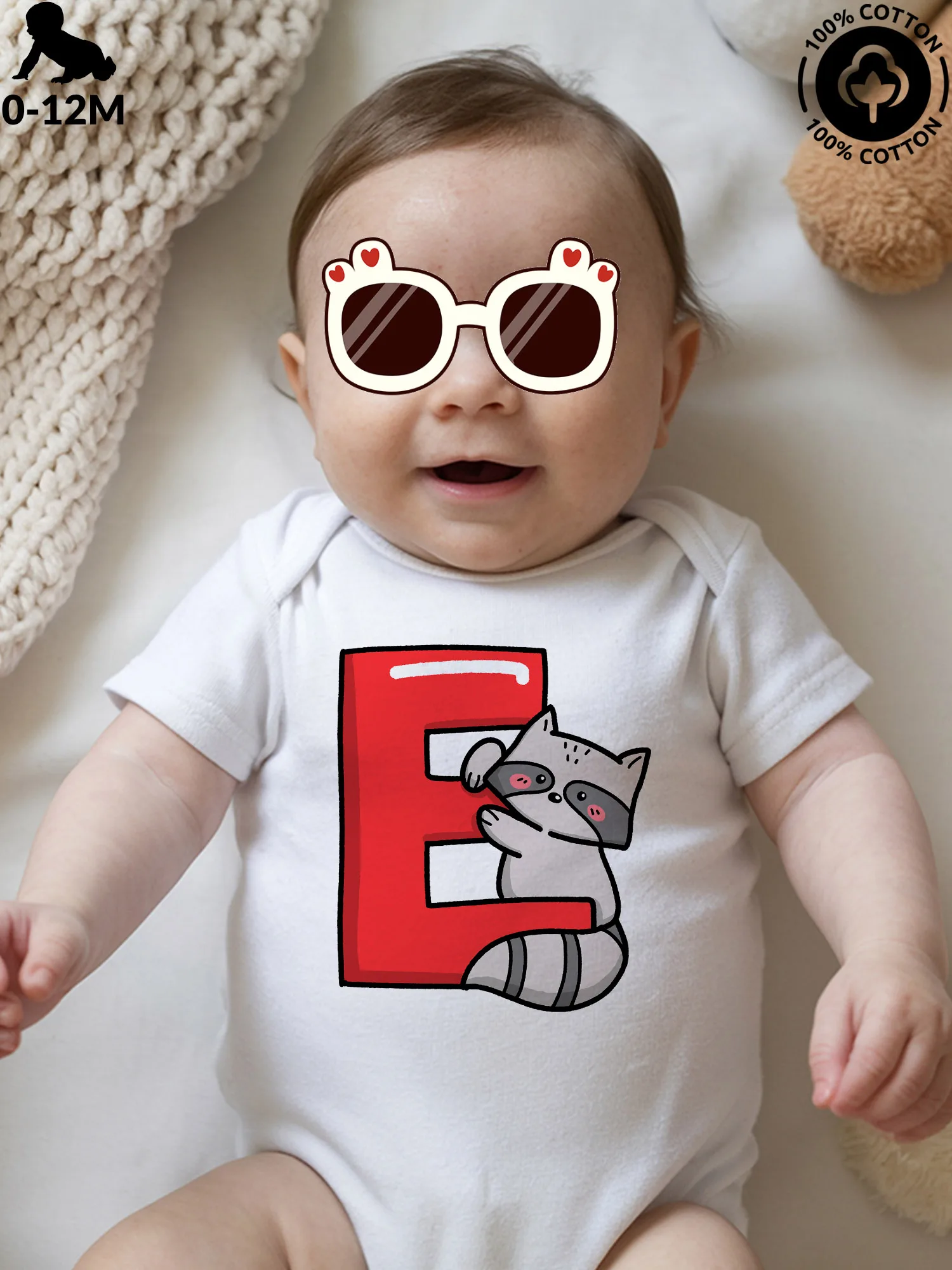 

Animal Font E Unisex Baby Crawling Suit, Pure Cotton Soft Onesie, All-Season Wear White Bodysuit 190GSM