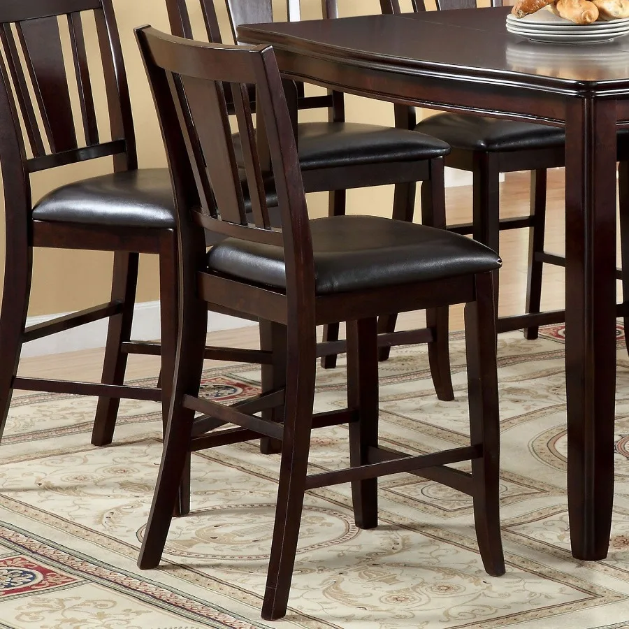 

Set of 2 Counter Height Chairs Dark Espresso Finish Solid wood Kitchen Dining Room Furniture Padded Leatherette Seat Unique bac