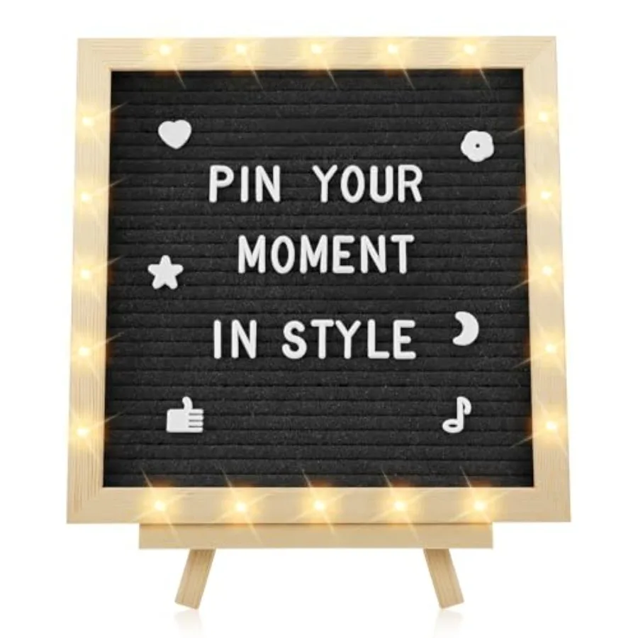

Felt Letter Board with LED Lights - 10 ×10" Custom Message Board with Changeable Letters and Stand, First Day of School Sign/Gr