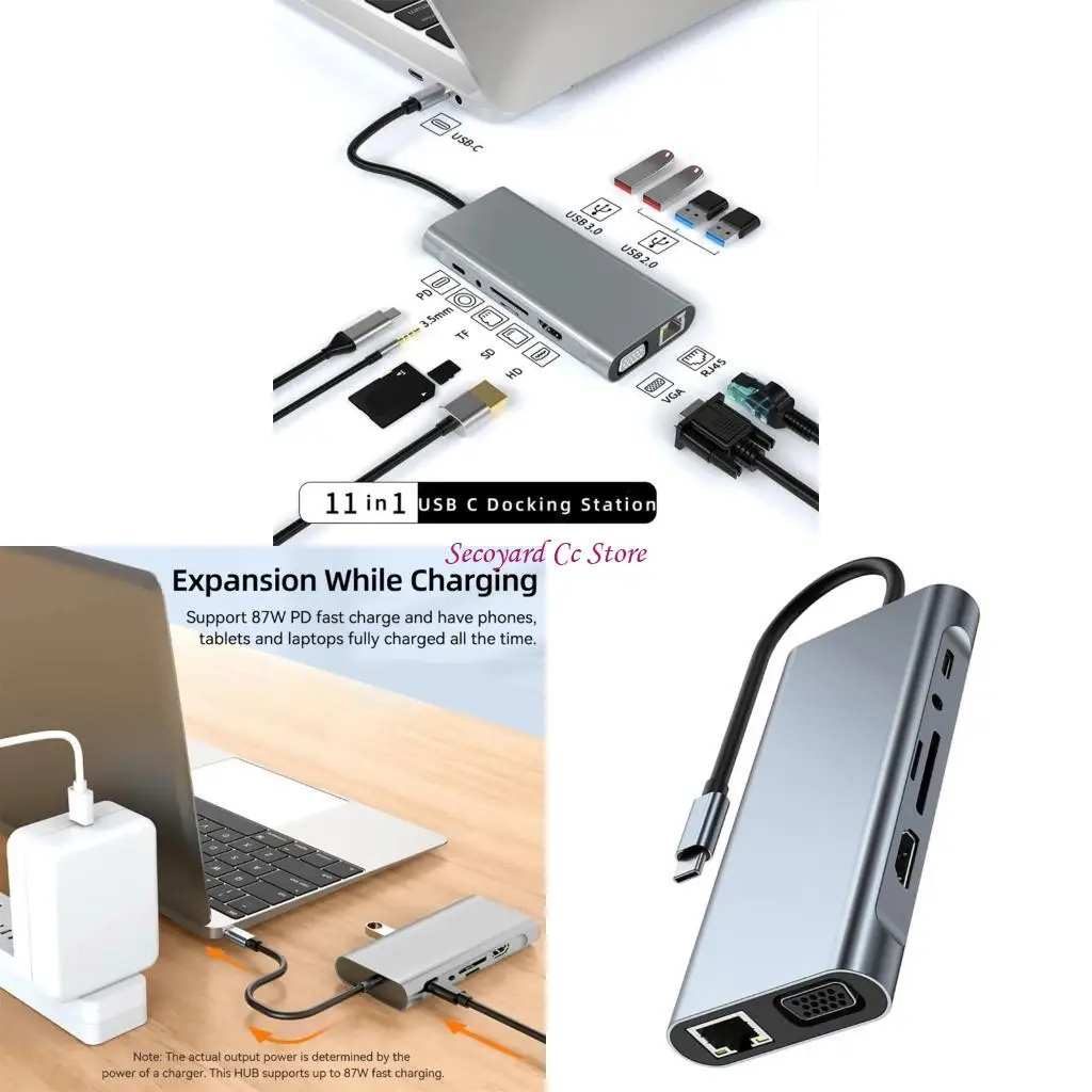 

N3UC Universal USB C Hubs 11 Port Aluminum Adapter for Laptop Charging HDTV Data Transfer