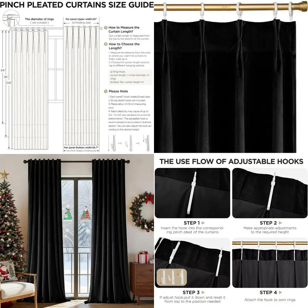 

96 бархатных плиссированных штор, комплект из 2 панелей, затемняющая задняя панель, 40 x 96 л для гостиной/спальни