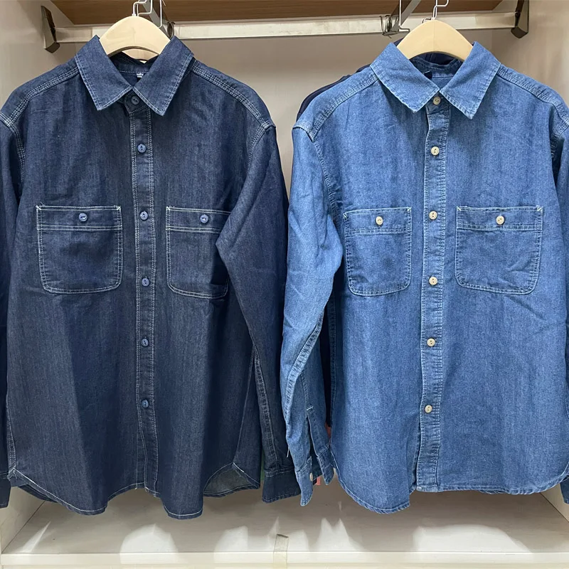 

Waing Denim irt Loose Long Sve Casual Workwear for Men Autumn Season Couple Matching Stand Fit Jeans Cloth