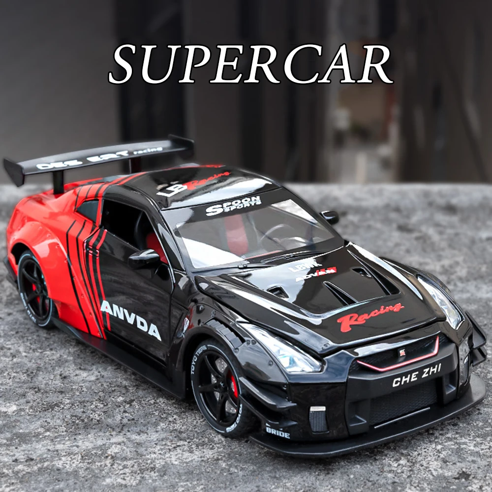 

1:24 GTR Revuelto Car Alloy Toy Miniature Diecast Supercar Doors Opened Sound Light Pull Back Front Wheel Steering Cars Kid Gift