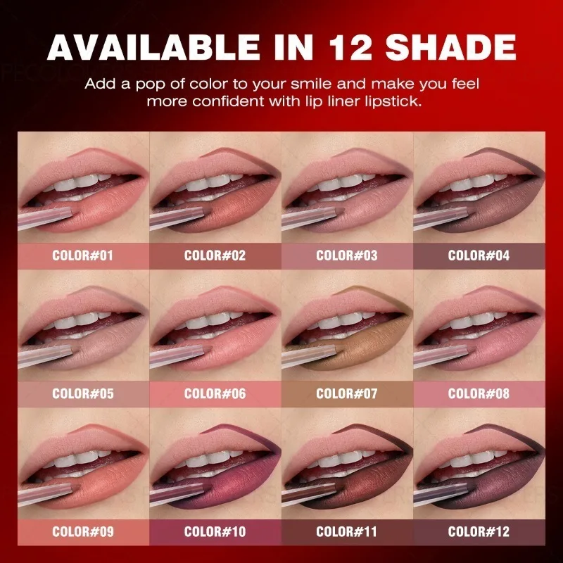 1 ชิ้นลิปไลเนอร์หลอดสีแดง, การเลือกหลายสี, แสดงรูปแบบริมฝีปาก, ริมฝีปากที่มีเสน่ห์และอวบอิ่ม, เครื่องสำอางริมฝีปาก
