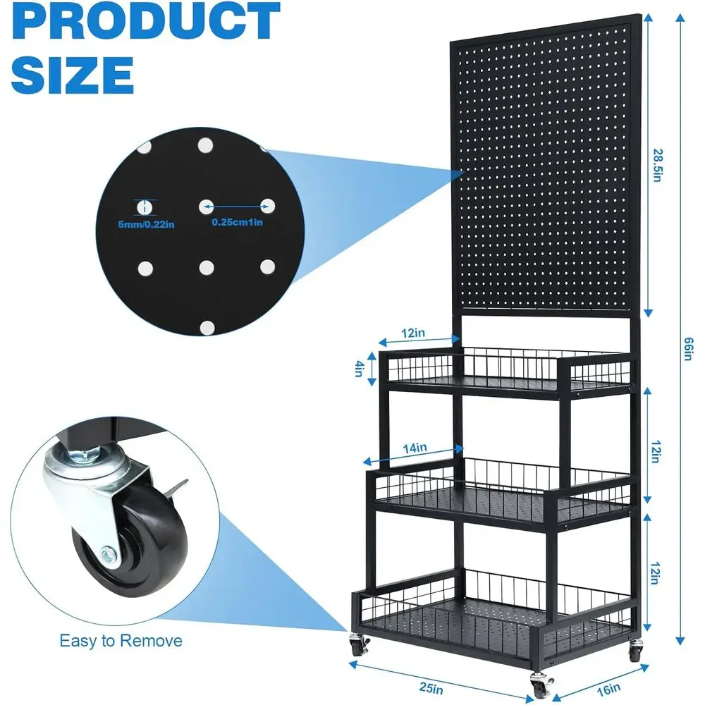 3-Tiers Metal Pegboard Display Stand with Peg Board Panel, Standing Pegboard Display Rack, Craft Show Display, Art Display and R