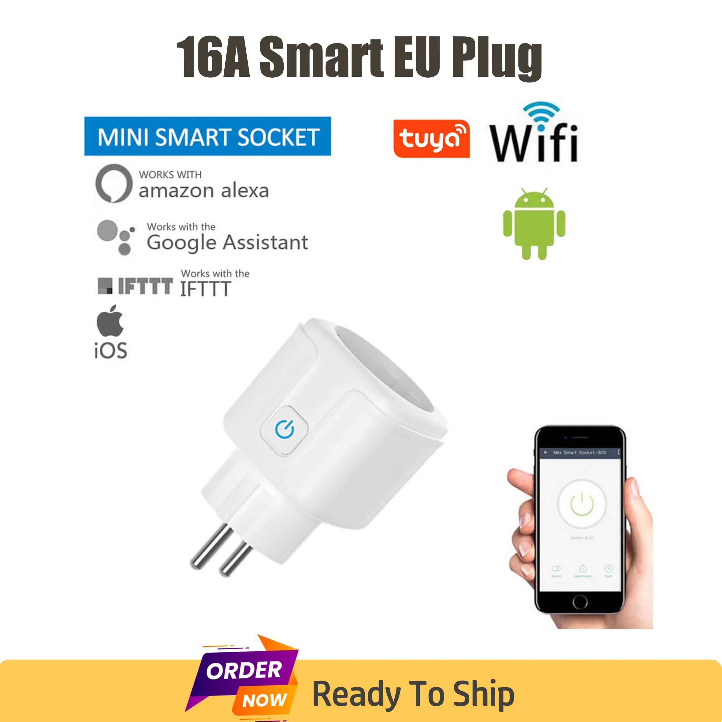 

Smart Home WiFi Power Socket 16A EU Plug Outlet Smart Life Tuya Remote Control Timer Power Monitor Supports Voice Google Alexa