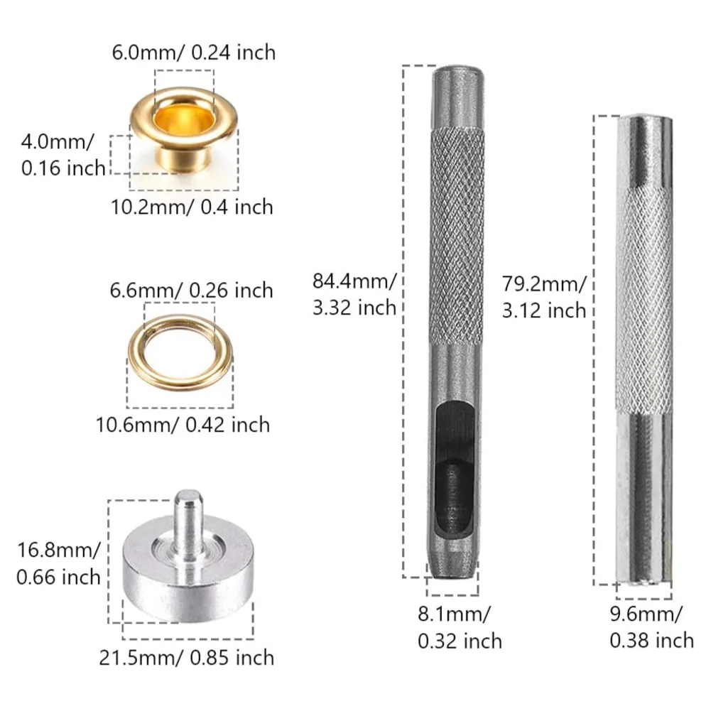 1/4 Inch(6mm) Leather Grommet Kit 200 Set Metal Eyelets Kit with 3 Grommet Setting Tool Eyelets and Grommets for Canvas Belt