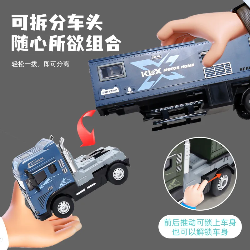 合金製RVシミュレーションおもちゃ車、大型、サウンドライト付き、オフロードコンテナトラック、男の子向け、子供用車両モデル、装飾オーナメント