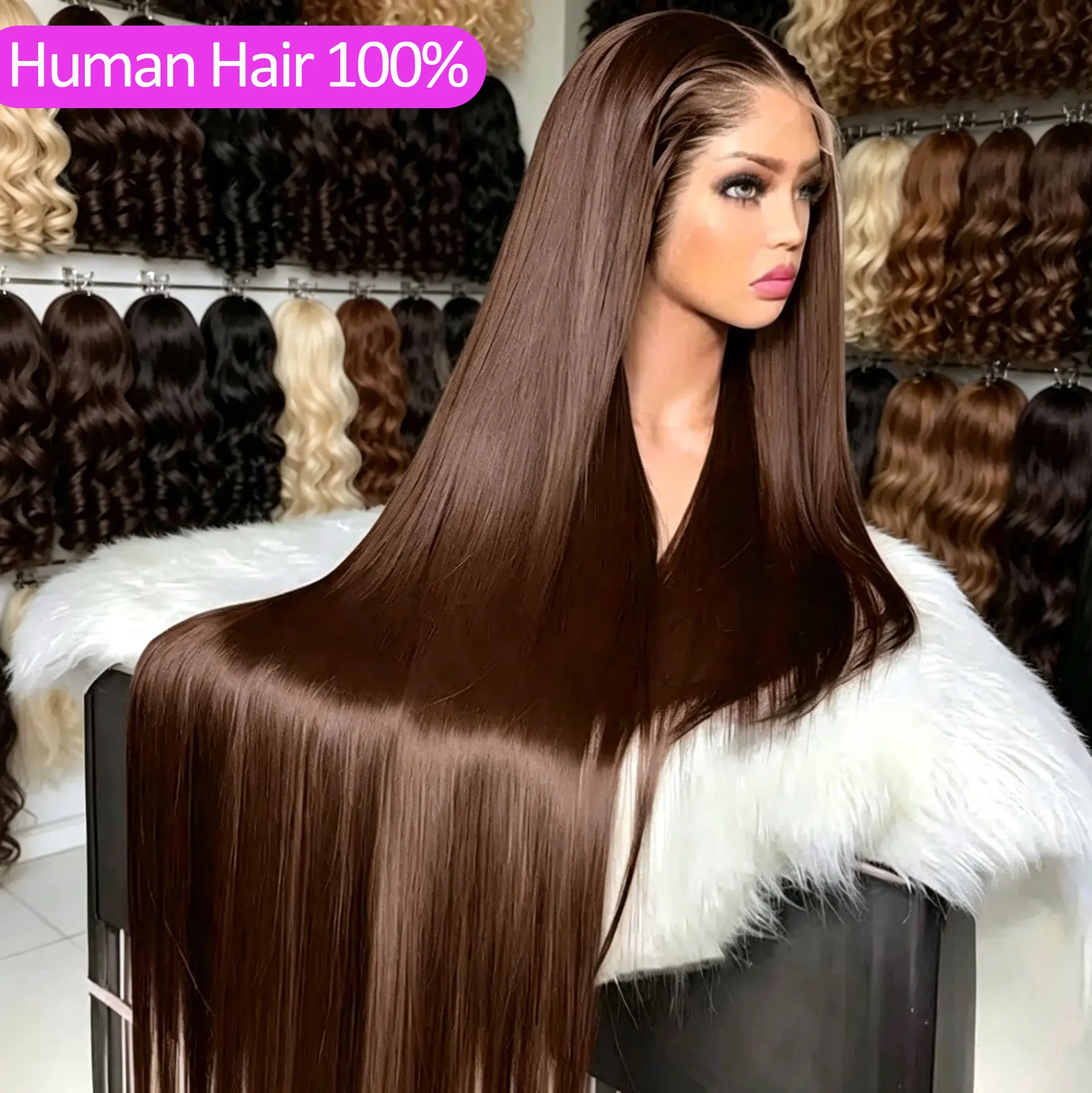 

Chocolate Brown Bone Straight 13x6 Lace Front Wig Wig Human Hair Water Wave 220% Density Wig Human Hair Brown Wigs Pre Plucked
