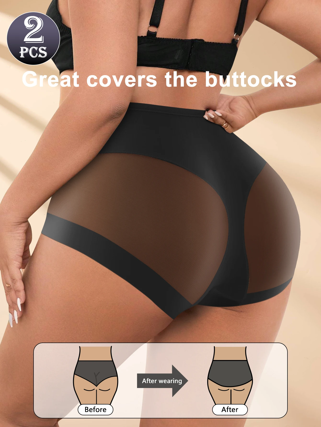 3 STKS Hoge Taille Slips Ijs Zijde Mesh Slips Side Mesh Damesslips Comfortabel Ademend Buikcontrole Vormgeven Damesslips