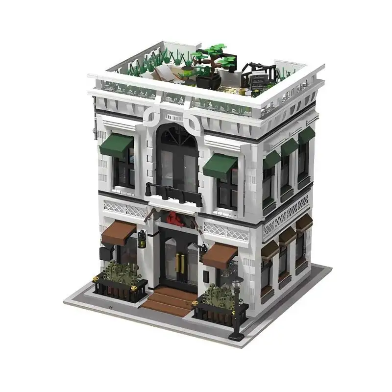 Modern City Street View Corner Seafood Restaurant Modular Architecture MOC Building Blocks Model Kid's Bricks Toys DIY Xmas Gift