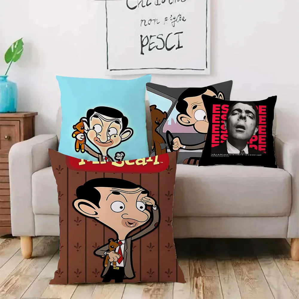 Funny Mr. Bean Pillow Covers Cartoon Sofa Decorative Home Double-sided Printing Short Plush Cute Cushion Cover