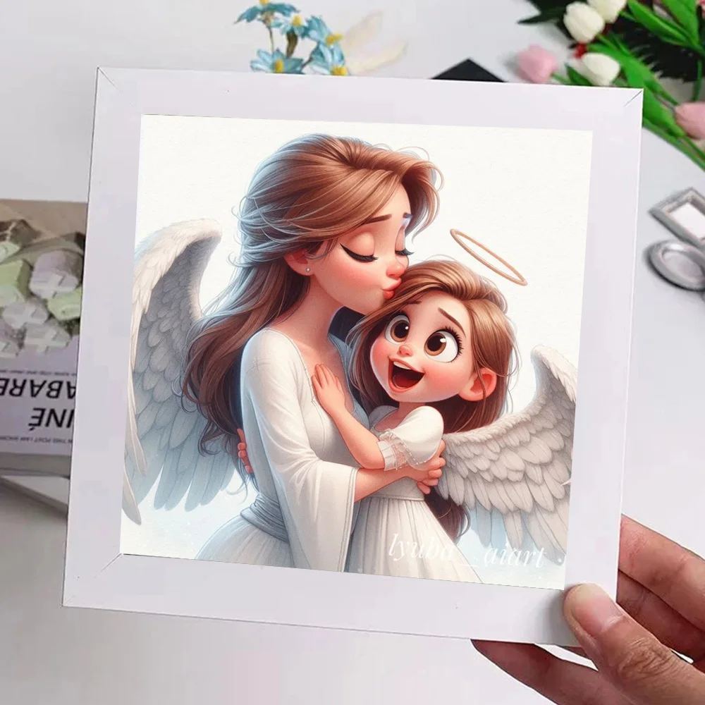 Angel Halo Mother Kissing Baby 5D Full Circle Diamond Painting Set DIY Diamond Mosaic Embroidery Cross Stitch Birthday Gifts