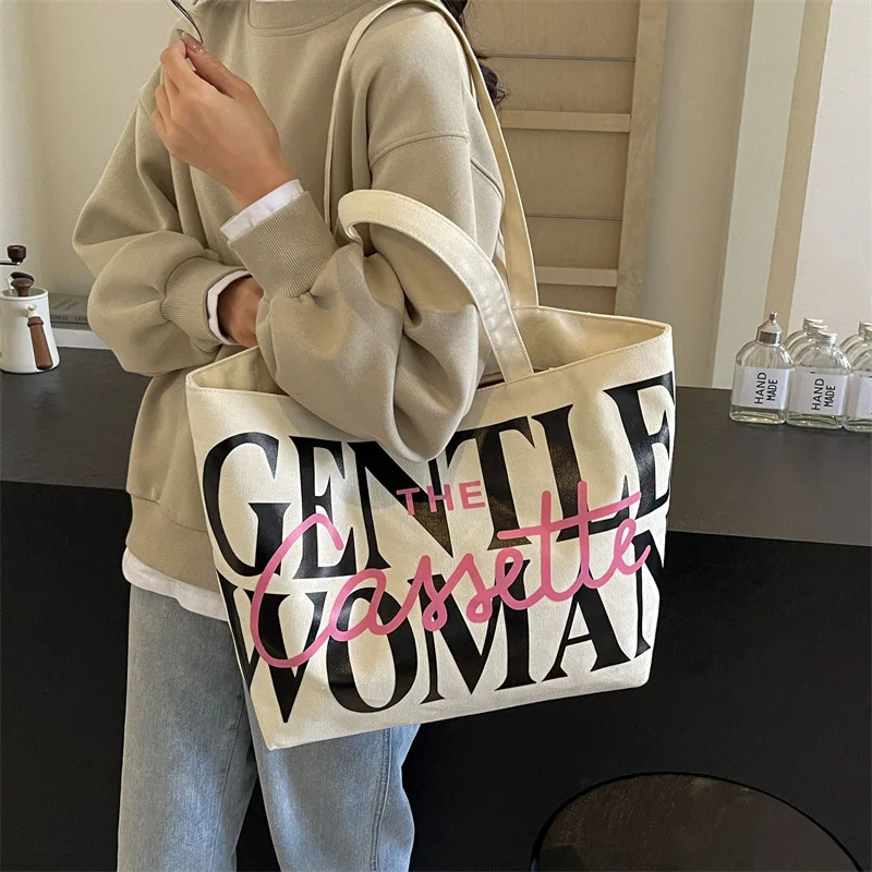 Summer Tote Bag Women\'s Canvas Bag Large Capacity 2024 New Handbag Letter Shoulder Bag