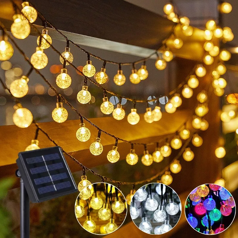

Nice Solar Crystal Globe String Lights Outdoor Waterproof LED Fairy Garland Light Christmas Party Decoration For Garden Balcony