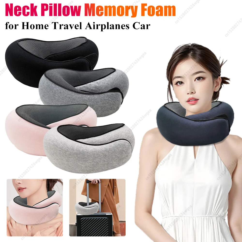 Travel Pillow Memory Foam Chin Support Pillow with 360-Degree Head Support Travel Neck Pillow for Home Airplanes and Car