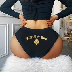 BUILT FOR BBC Gold Texts Print Panties for Women Queen Of Spades Cotton Underwear Sexy Briefs Soft Lingerie Female Underpants