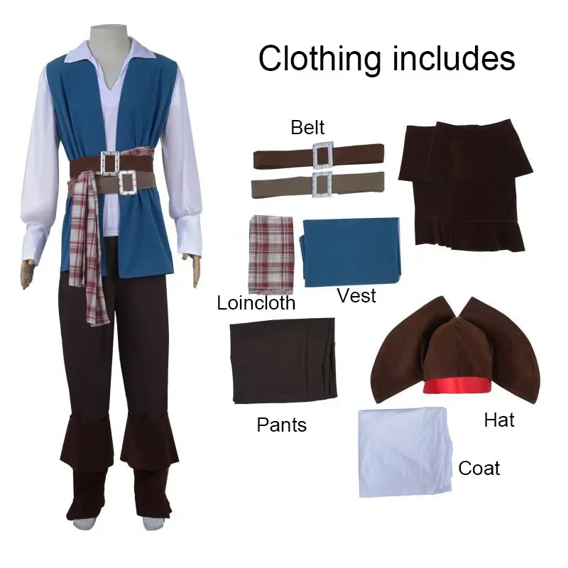 Halloween Jack Sparrow Costume Cosplay pirati dei caraibi capitano uniforme Set festa di carnevale Unisex pirata gioco di ruolo