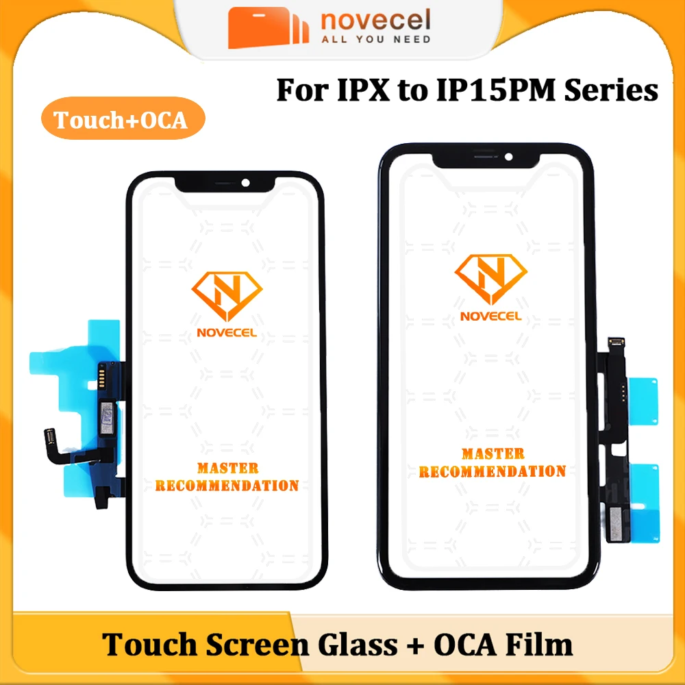 

Novecel 5pcs For iPhone XR X XS 12Pro 11 Pro Max Mini Touch Screen Glass with OCA Digitizer Outer Panel Screen Cover Replacement