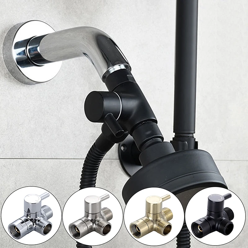 1/2 Inch Three-Way Shower Arm Diverter T-Shaped Adapter Connector Water Separator Switch Faucet Splitter Valve Fixed Shower Head