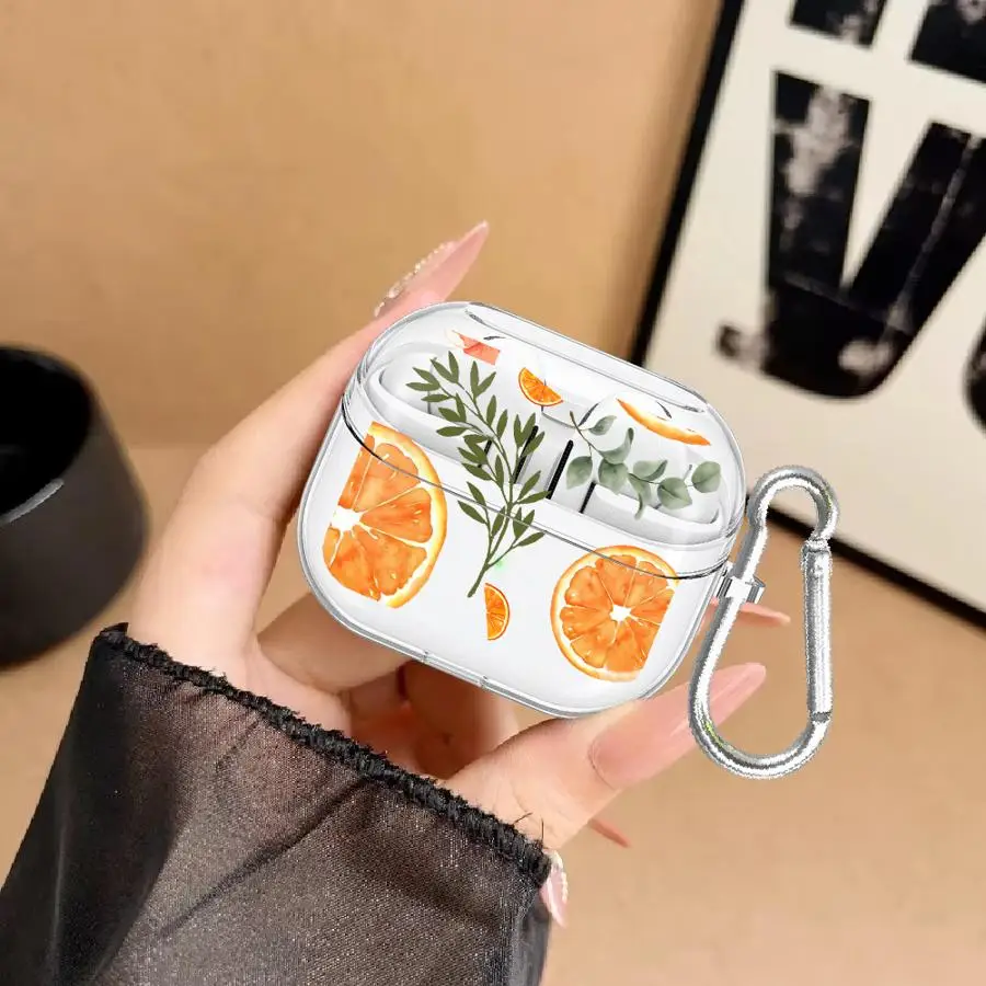 Orange Slice And Leaf Print Case For Samsung Galaxy Buds 4Pro 2 4 Pro Live 3Pro 3 FE Clear Earphone Cases Cover view 6