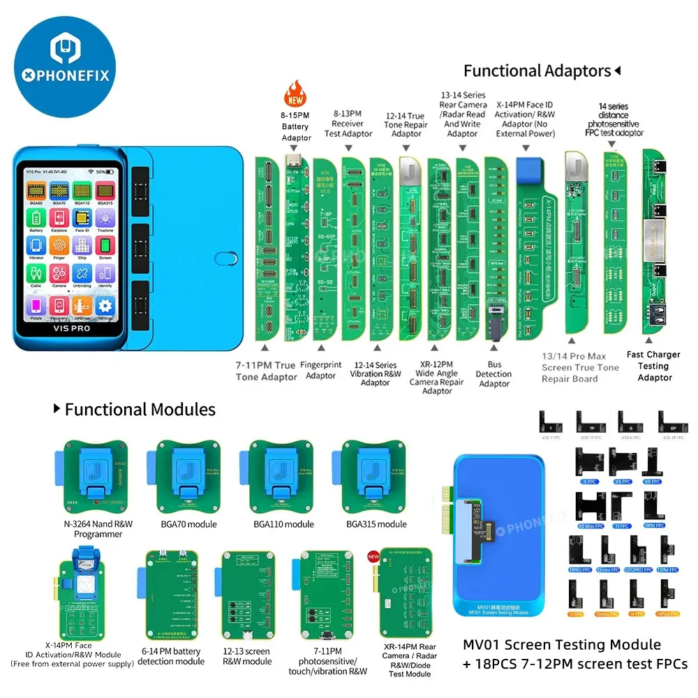 

JC V1S Pro Programmer BGA315 BGA110 BGA70 Test Modules for iPhone iPad Nand Flash Screen True Tone Rear Camera Face ID Repair