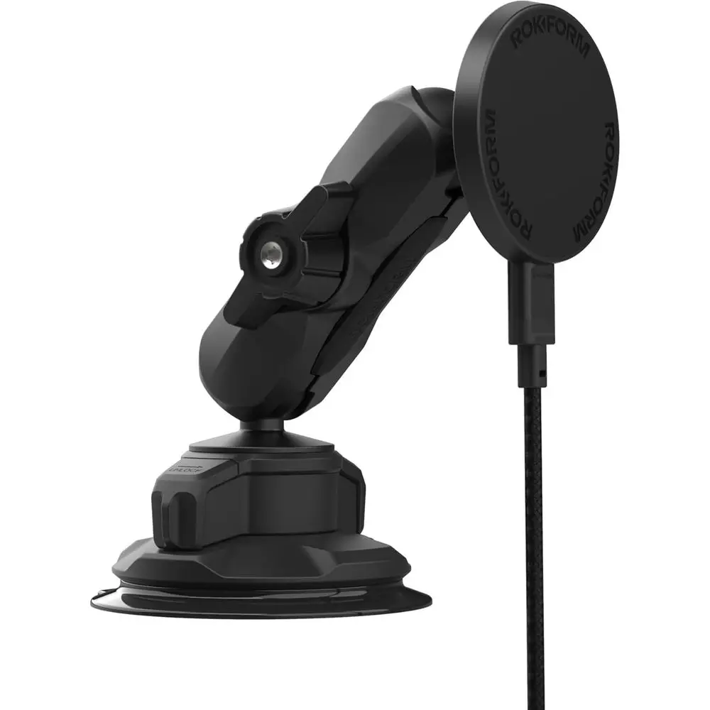 

Magnetic Windshield Mount, Twin Ball Adjustment 360° Rotation, Compatible with MagSafe Cases, Strong Suction Cup, USB-C to USB-C