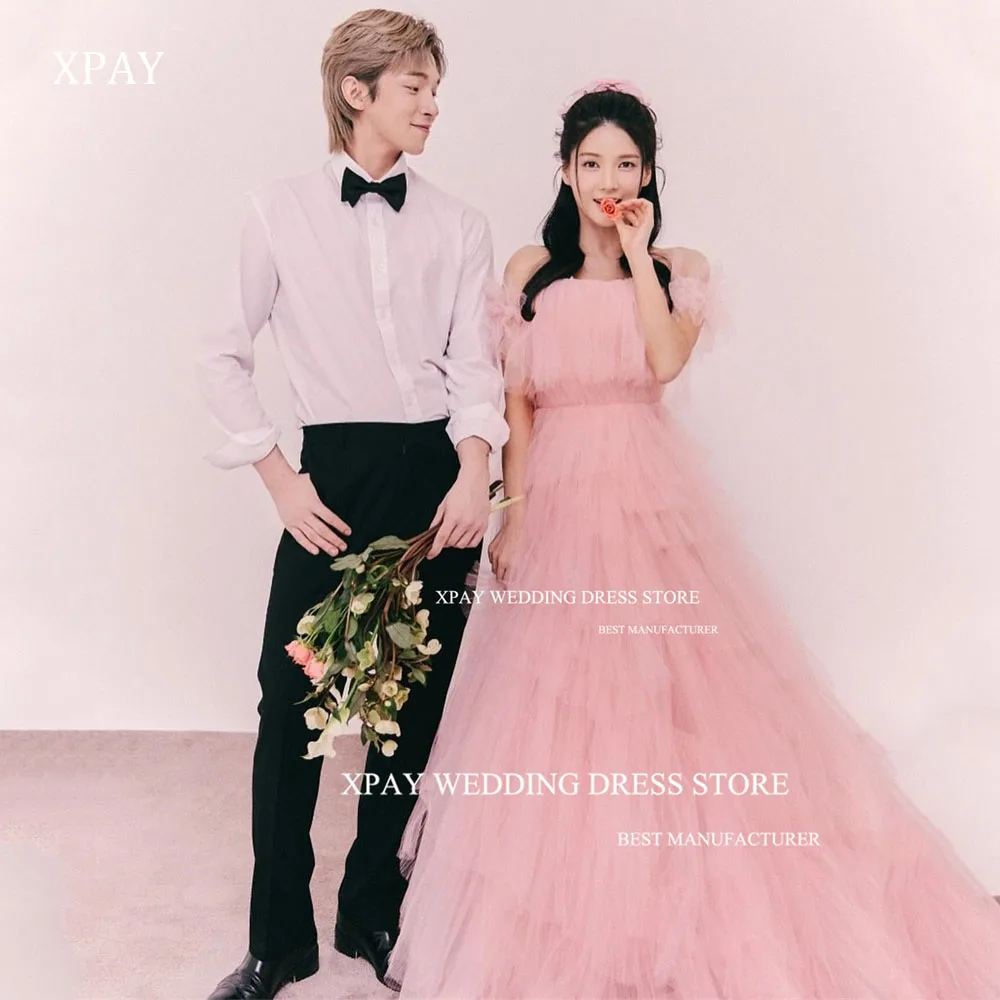 

XPAY Elegant Off Shoulder Korea Evening Dresses Wedding Photos Shoot Fairy Tulle Prom Gowns Custom Corset Wedding Party Dress