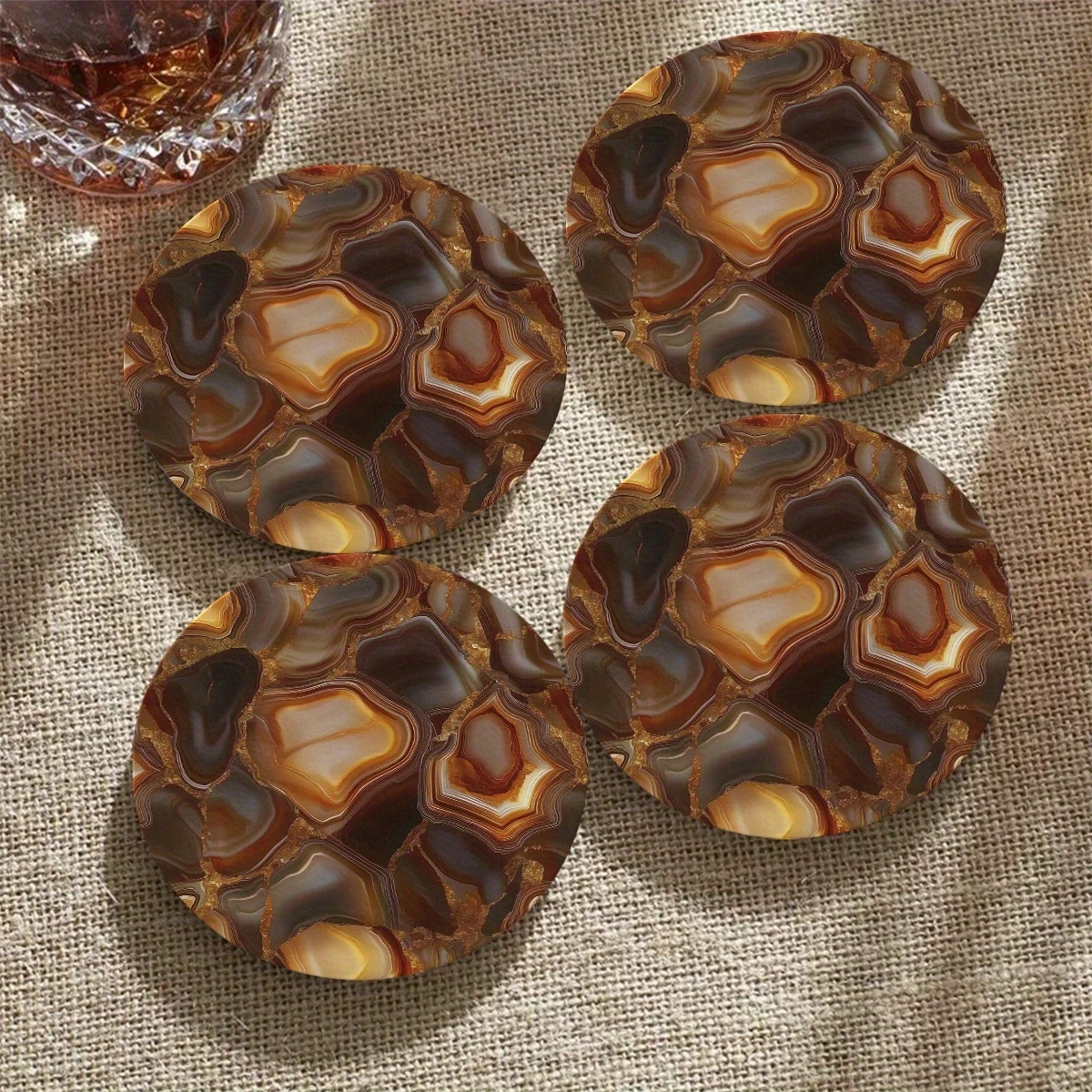 4pcs 2D Flat Bohemian Style Wooden Placemats Retro Marble Texture Design for Home Dining Table Coffee Decor Moving House Gifts