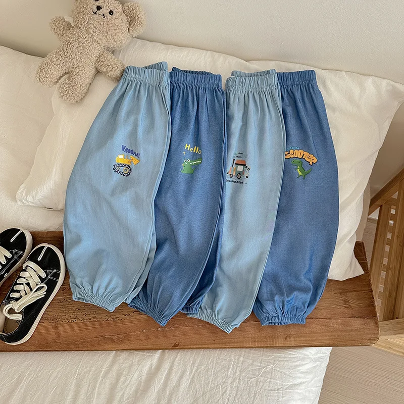 

2024 boys' summer cartoon sports pants Ice silk anti-mosquito pants Thin summer baby clothes children's pants children's pants