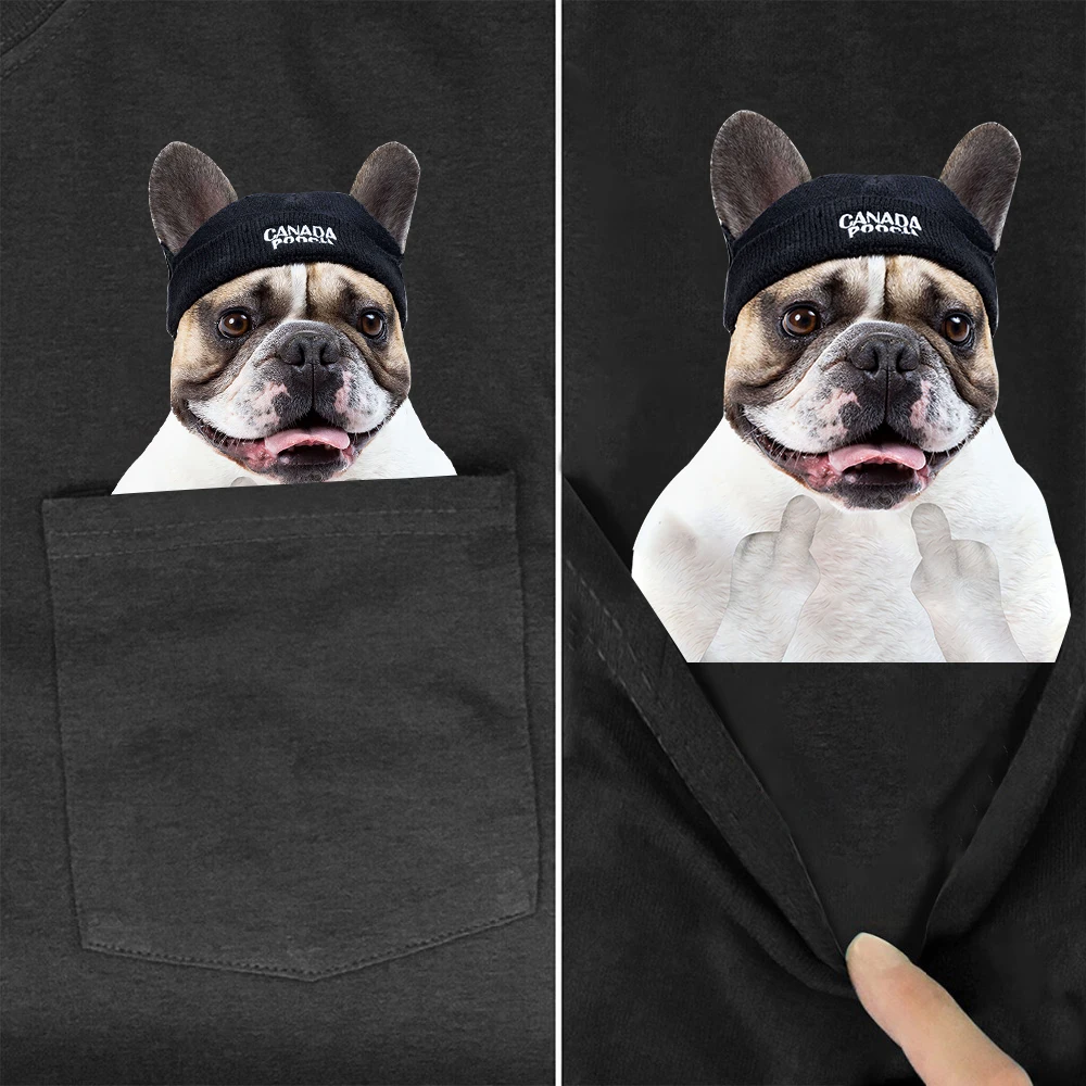 Cloocl Französisch Bulldogge Baumwolle T-Shirts Tier Hunde Doppel Mittelfinger bedruckte Tasche T-Shirt Frauen Kleidung Kurzarm T-Shirts