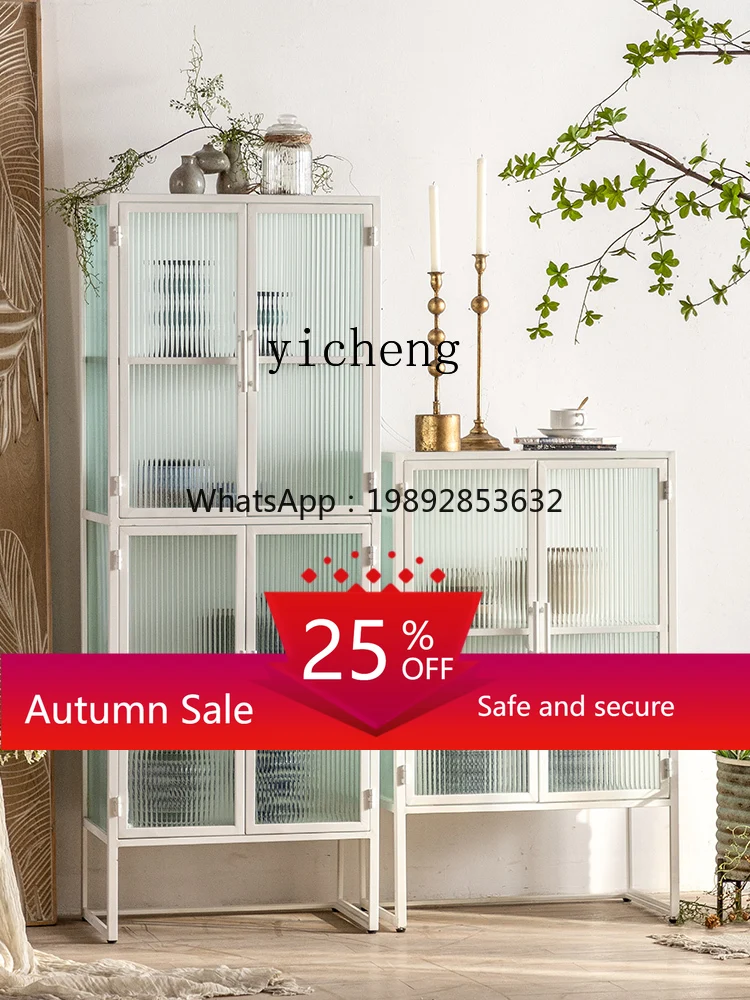 

Iron Side Cabinet Black Modern Minimalist Changhong Glass Storage Cabinet Home Living Room Display Cabinet