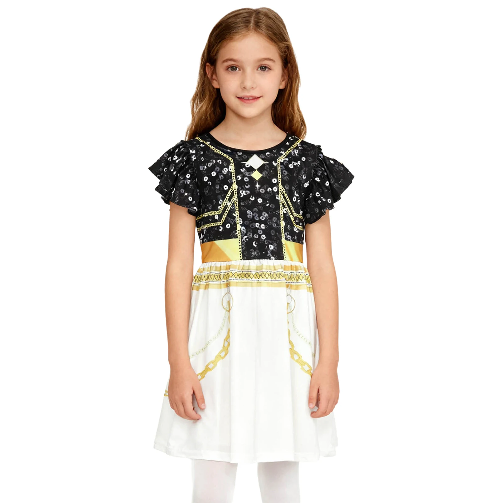 فستان شيطان أنيمي ساحر للفتيات الصغيرات مع طباعة كرتونية وأكمام مكشكشة، زي تنكري غريب الأطوار للحفلات ذات الطابع الشخصي #3