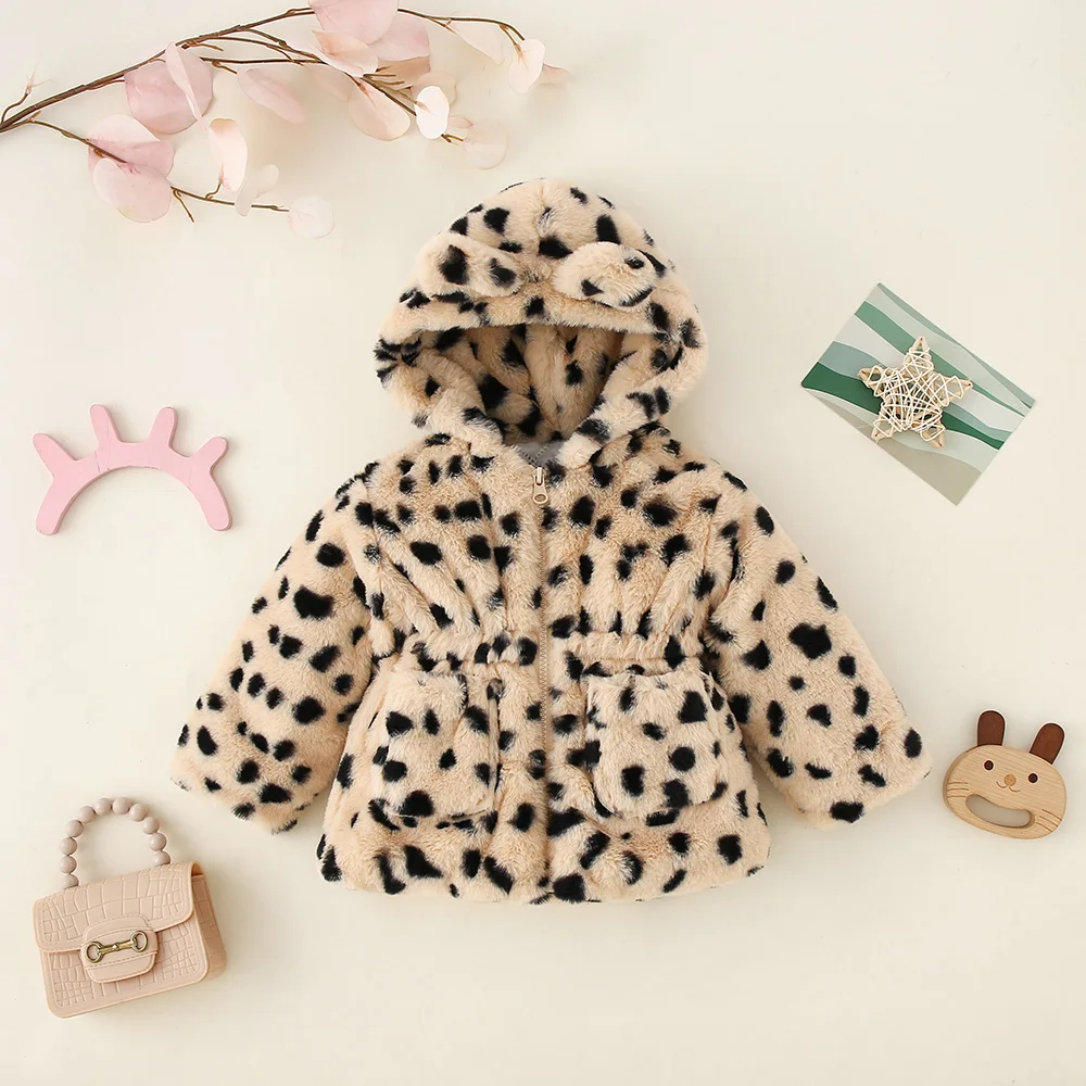 

Baby Girl Coat Autumn/Winter Leopard Print Warm Hooded Girls Jacket Cute Ears Baby Outerwear Baby Winter Clothes