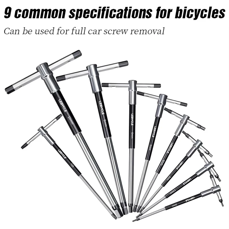 LEBYCLE MTB 9PCS T-Shaped Hex Wrench Set 2.5 3 4 5 6 8 10mm T25 Bike Install and Remove Repair Tool for MTB and Road Bikes