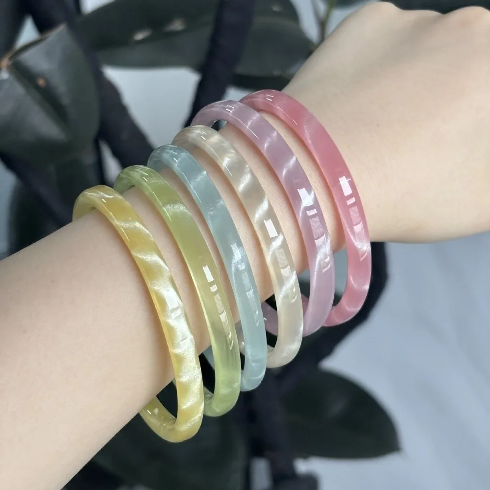 New Cat Eye Resin Bracelet Bright Thin Round Bangles Circle Shape Candy-colored Cuff Bracelet Gifts