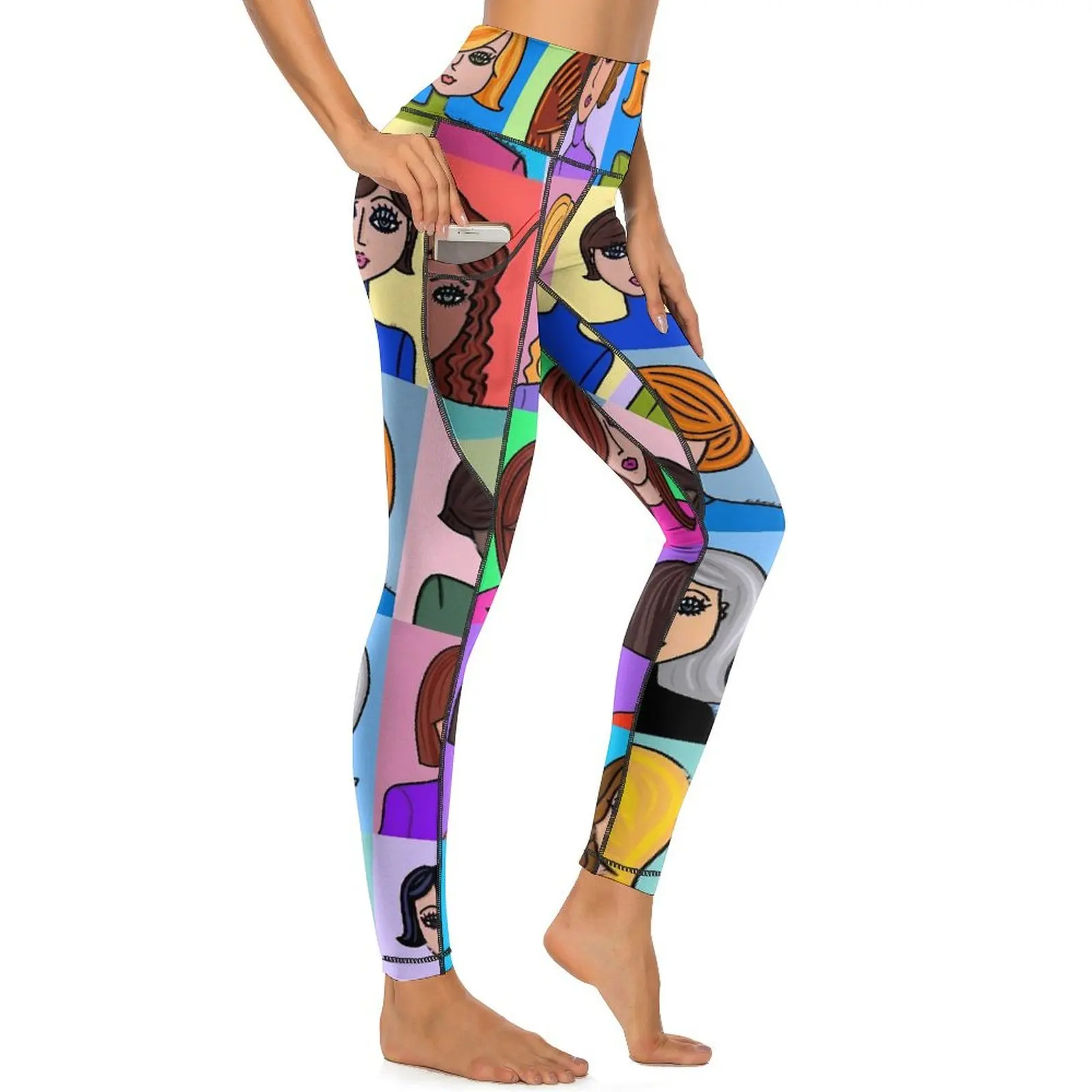 

Character Lady Leggings Sexy Faces of Women Gym Yoga Pants Push Up Stretchy Sports Tights Pockets Funny Design Leggins