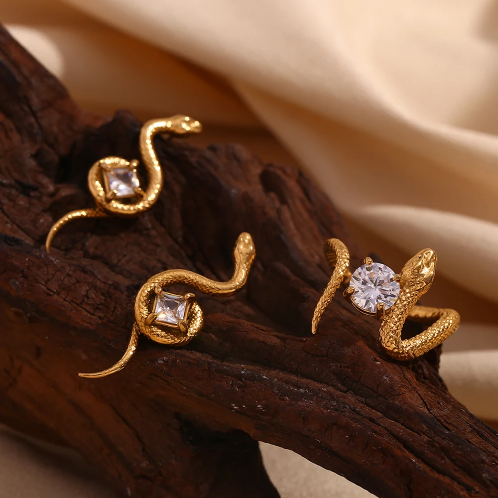 MamacitaSlay Stainless Steel Zircon Snake Opening Ring Party Trendy Waterproof Finger Jewelry Women\'s Charm Ring High Quality