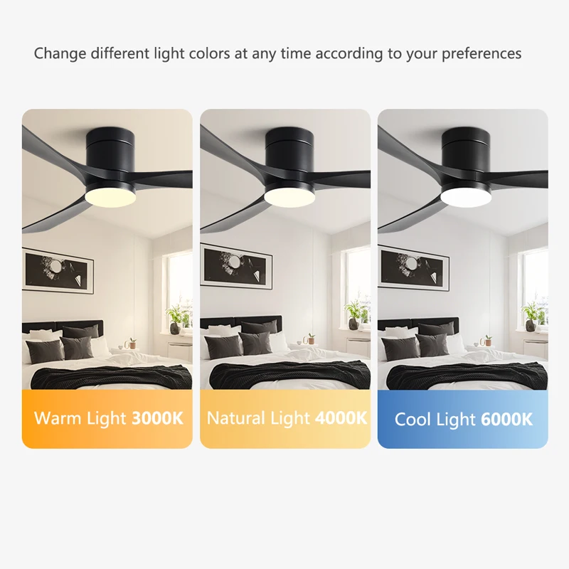 38/56inch Low Floor Ceiling Fan Light 3 Blades DC Motor Remote Control LED Lights for Restaurant Coffee Shop Home Hotel Office