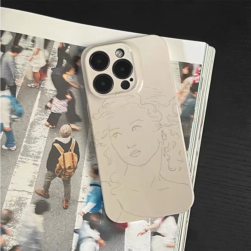 لحمي اللون خطوط بسيطة فتاة جراب هاتف آيفون 17 الهواء 16E 15 برو ماكس 14 زائد 13 12 ميني 11 برو 16 زائد XR غطاء هاتف أكريليك #3