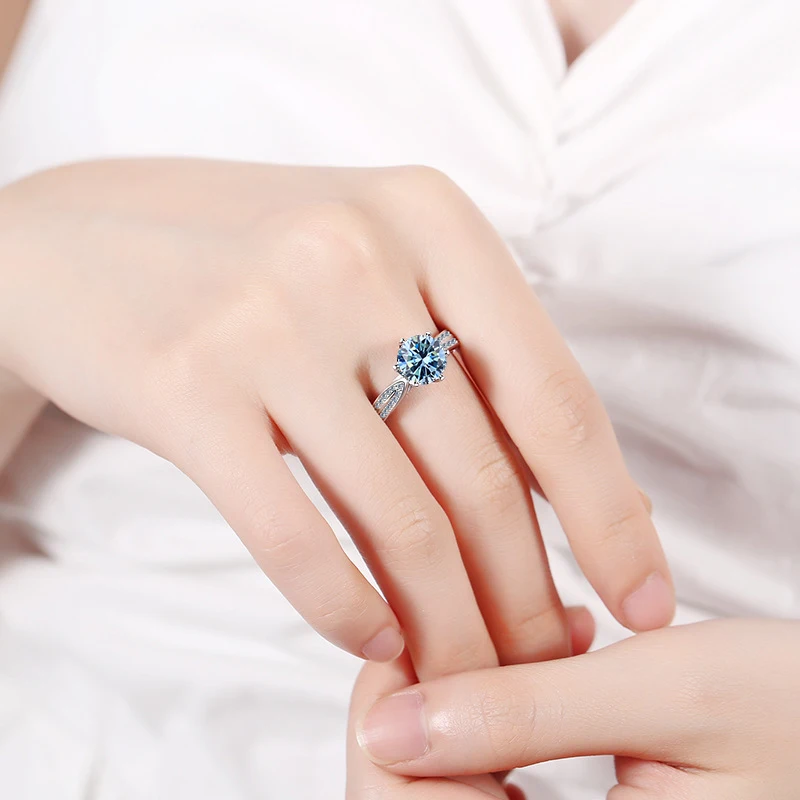 Tezzc 1ct D Color Luxury 925 Silver Moissanite Ring Lab Diamond Wedding Trendy Elegant Band Lemon Yellow Gemstone Ring for Women
